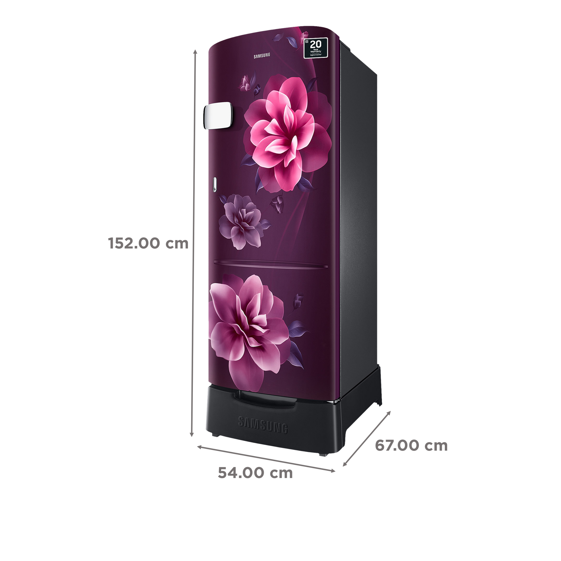 SAMSUNG Stylish Grande 223 Litres3 Star Direct Cool Single Door Refrigerator with Base Stand Drawer (RR24C2Z23CR/NL, Camellia Purple)