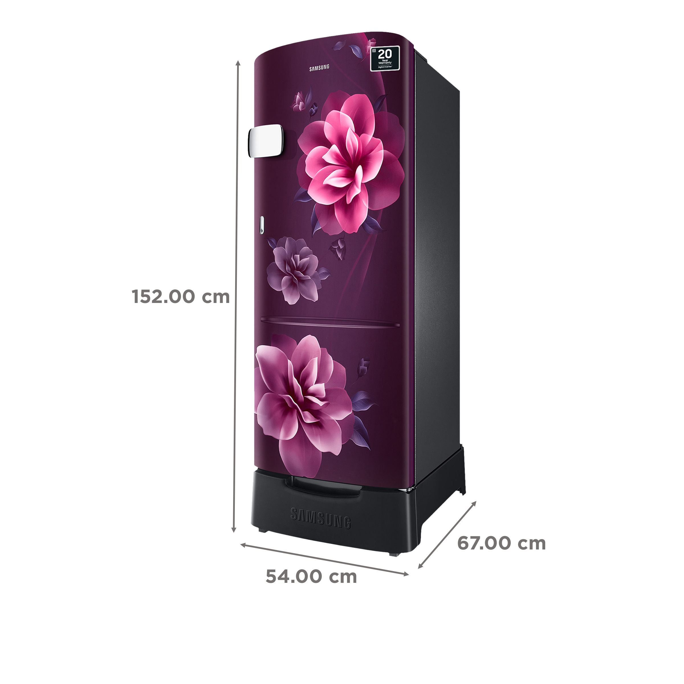 SAMSUNG Stylish Grande 223 Litres3 Star Direct Cool Single Door Refrigerator with Base Stand Drawer (RR24C2Z23CR/NL, Camellia Purple)