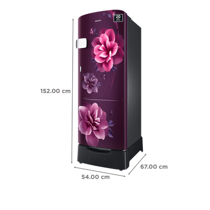 SAMSUNG Stylish Grande 223 Litres3 Star Direct Cool Single Door Refrigerator with Base Stand Drawer (RR24C2Z23CR/NL, Camellia Purple)