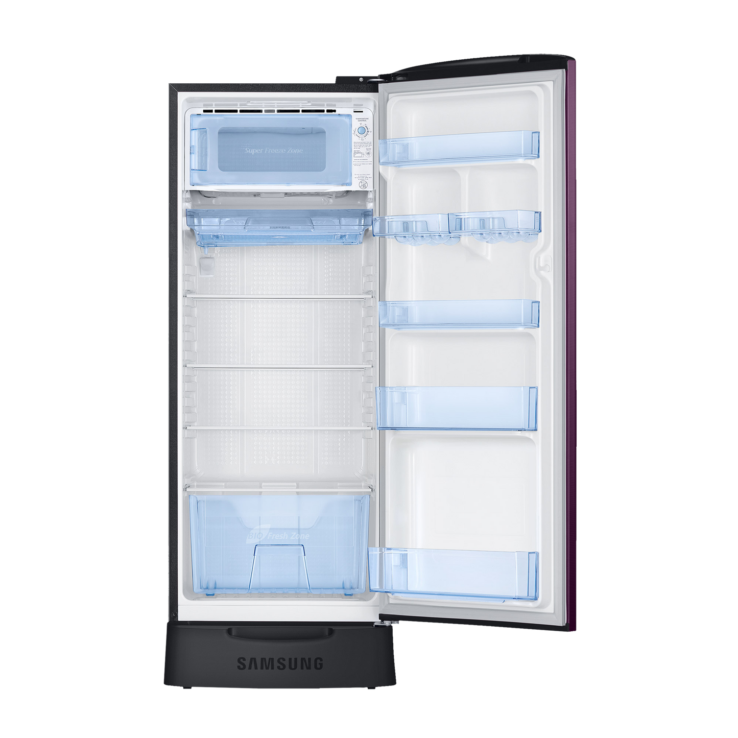 SAMSUNG Stylish Grande 223 Litres3 Star Direct Cool Single Door Refrigerator with Base Stand Drawer (RR24C2Z23CR/NL, Camellia Purple)