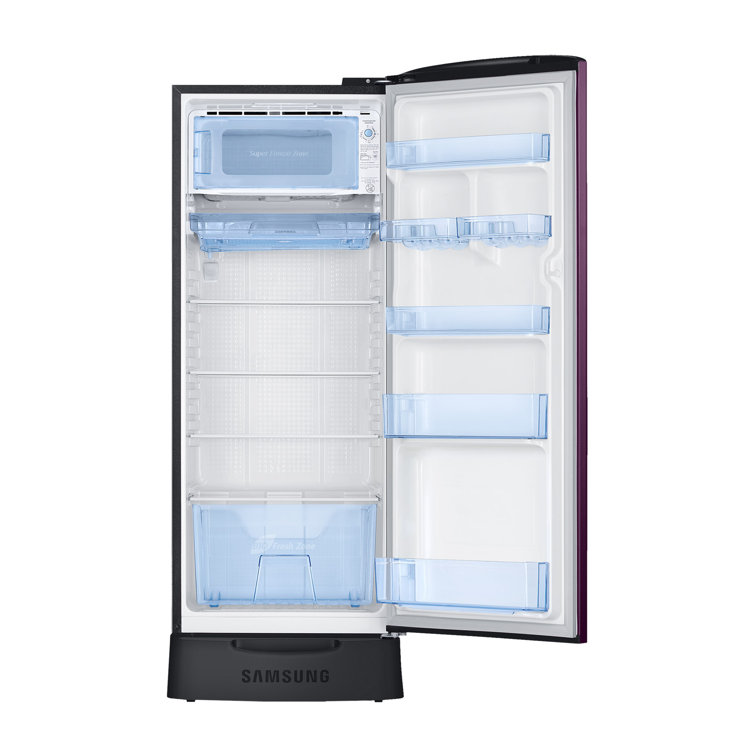 SAMSUNG Stylish Grande 223 Litres3 Star Direct Cool Single Door Refrigerator with Base Stand Drawer (RR24C2Z23CR/NL, Camellia Purple)