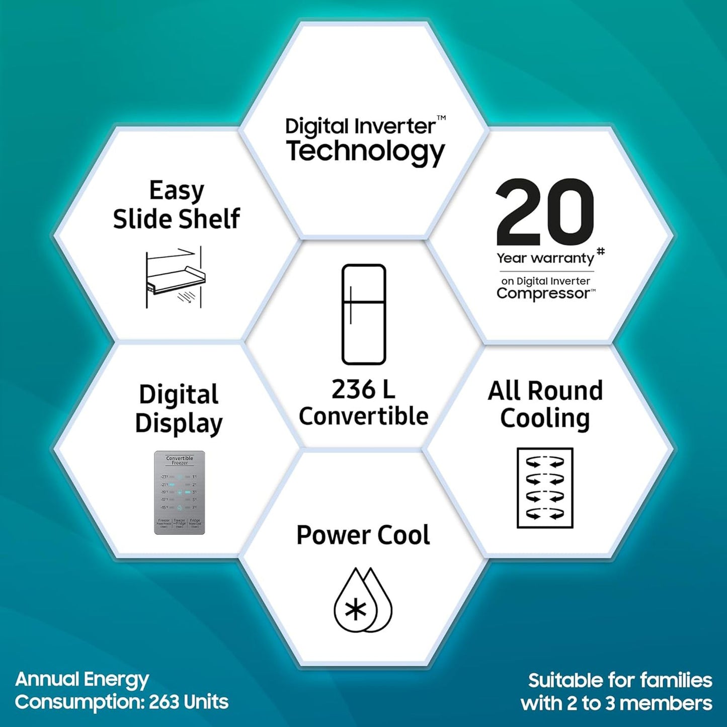SAMSUNG 236 Litres 2 Star Frost Free Double Door Convertible Refrigerator with Anti Bacterial Gasket (RT28C3922S9/HL, Refined Inox)