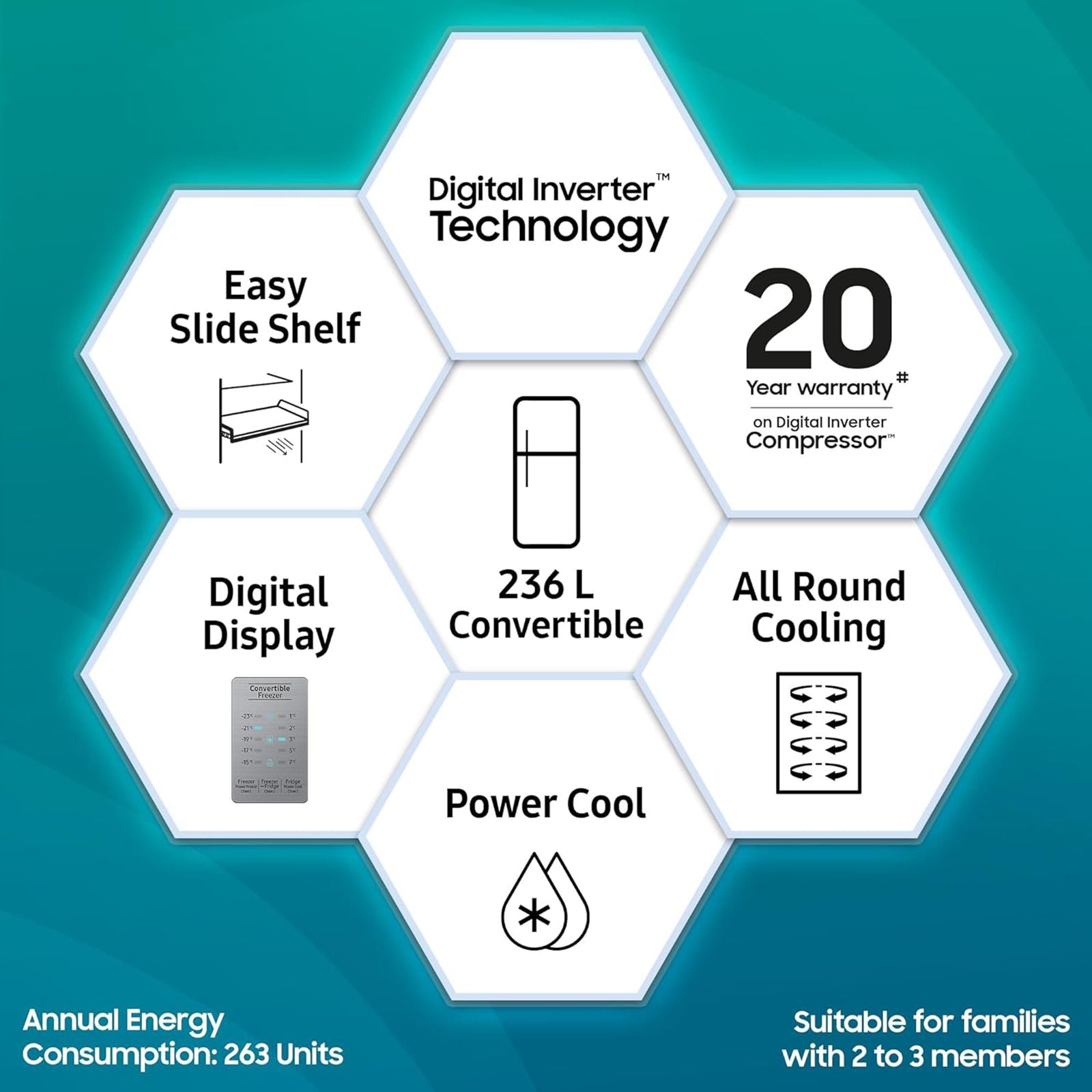 SAMSUNG 236 Litres 2 Star Frost Free Double Door Convertible Refrigerator with Anti Bacterial Gasket (RT28C3922S9/HL, Refined Inox)