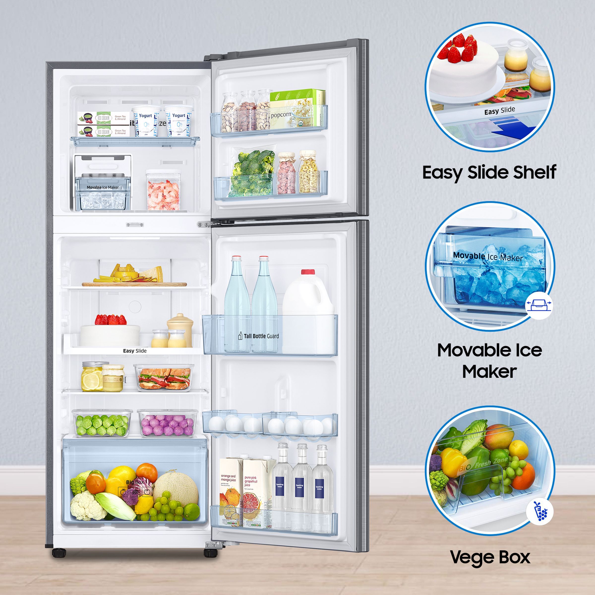 SAMSUNG 236 Litres 2 Star Frost Free Double Door Convertible Refrigerator with Anti Bacterial Gasket (RT28C3922S9/HL, Refined Inox)