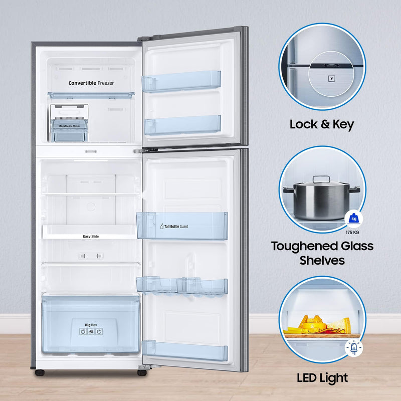 SAMSUNG 236 Litres 2 Star Frost Free Double Door Convertible Refrigerator with Anti Bacterial Gasket (RT28C3922S9/HL, Refined Inox)
