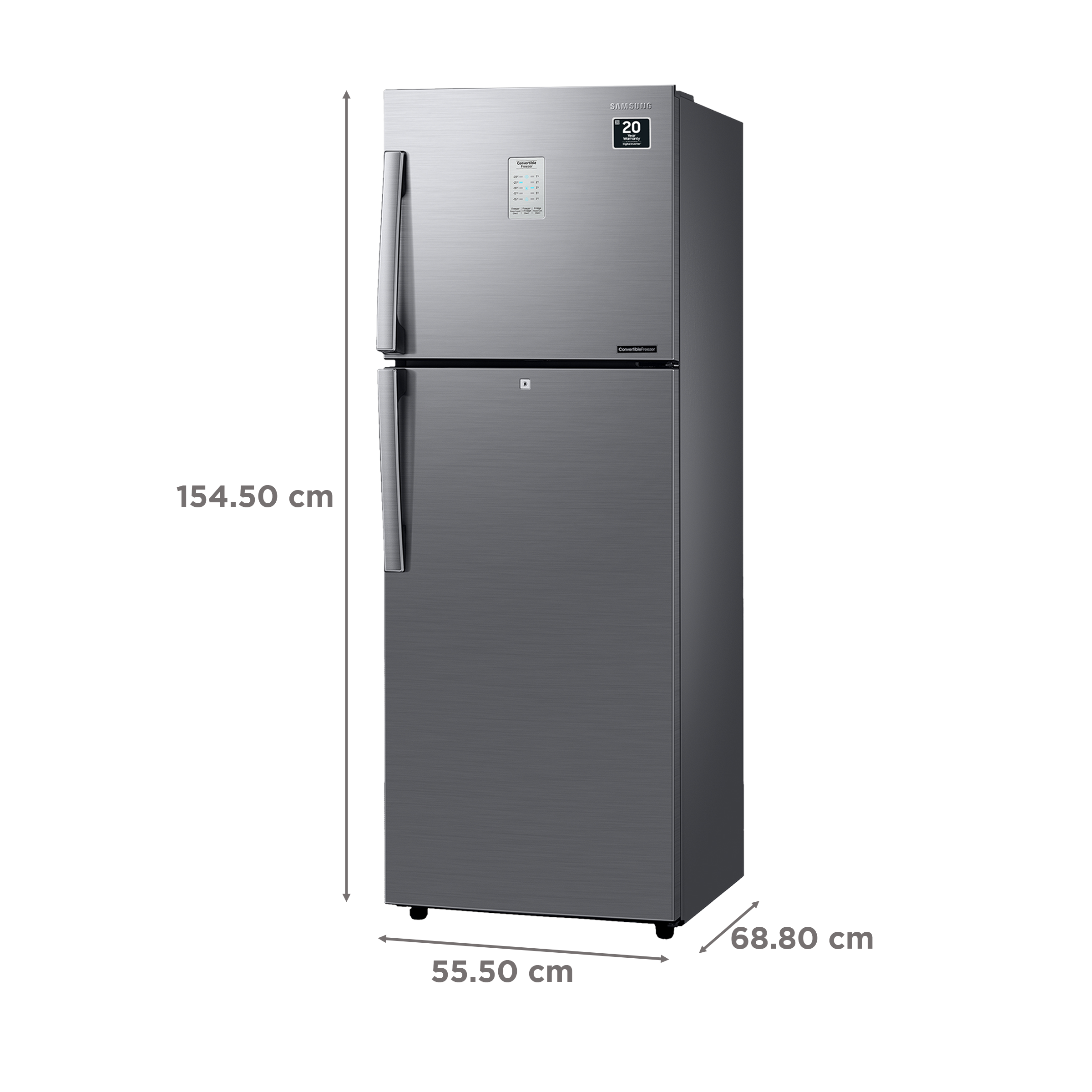 SAMSUNG 236 Litres 2 Star Frost Free Double Door Convertible Refrigerator with Anti Bacterial Gasket (RT28C3922S9/HL, Refined Inox)