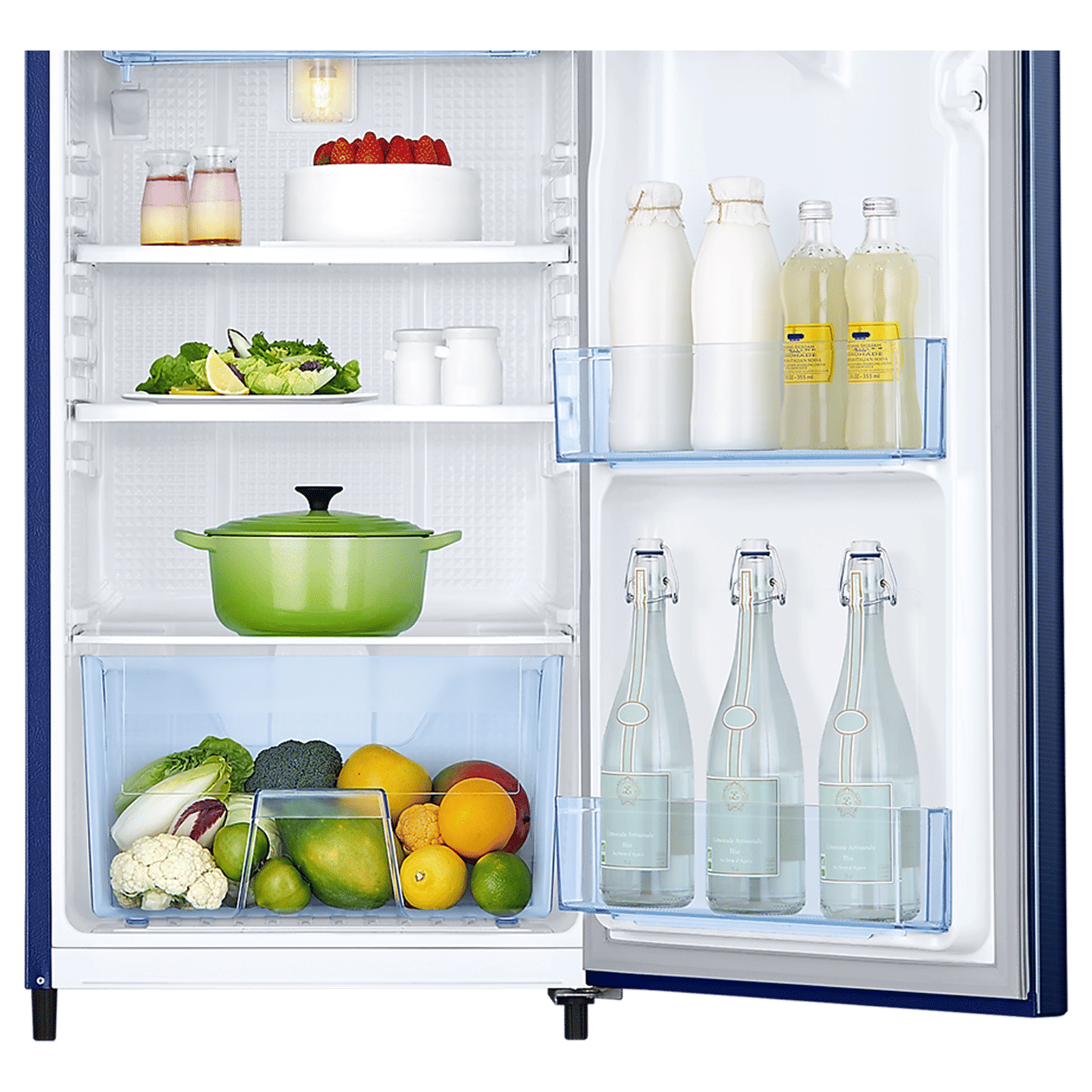SAMSUNG Stylish Grande 183 Litres4 Star Direct Cool Single Door Refrigerator with Anti Bacterial Gasket (RR20C1724CU/HL, Camellia Blue)