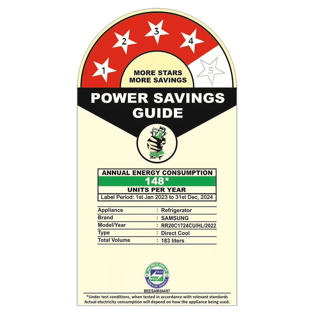 SAMSUNG Stylish Grande 183 Litres4 Star Direct Cool Single Door Refrigerator with Anti Bacterial Gasket (RR20C1724CU/HL, Camellia Blue)