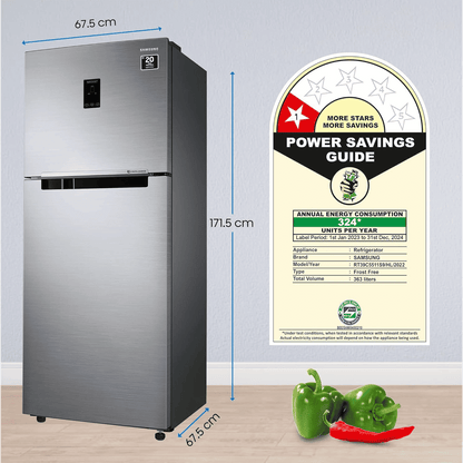 SAMSUNG 363 Litres 1 Star Frost Free Double Door Convertible Refrigerator with Stabilizer Free Operation (RT39C5511S9/HL, Refined Inox)