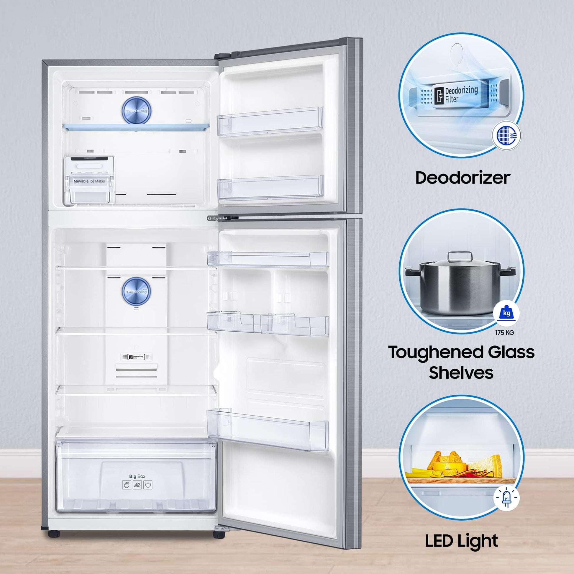 SAMSUNG 363 Litres 1 Star Frost Free Double Door Convertible Refrigerator with Stabilizer Free Operation (RT39C5511S9/HL, Refined Inox)