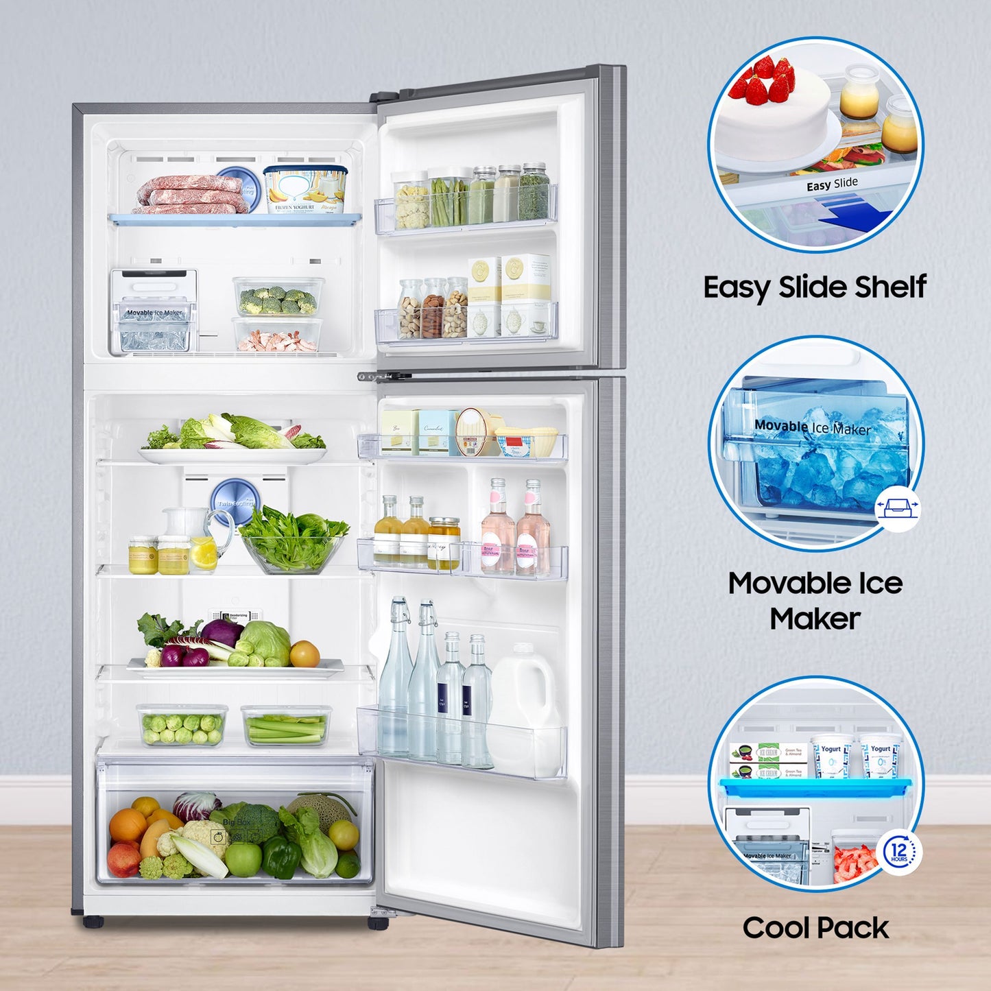 SAMSUNG 363 Litres 1 Star Frost Free Double Door Convertible Refrigerator with Stabilizer Free Operation (RT39C5511S9/HL, Refined Inox)