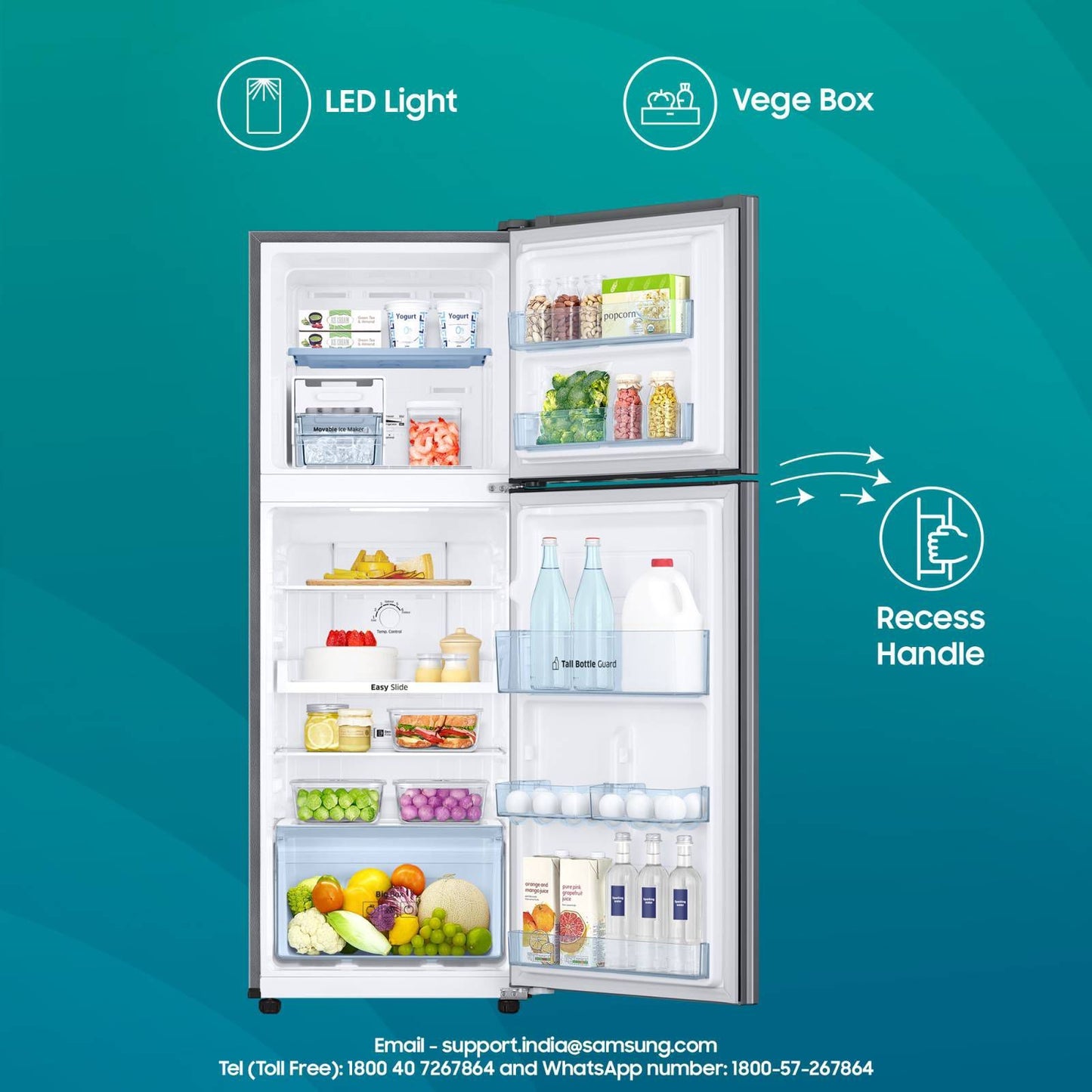 SAMSUNG 236 Litres 2 Star Frost Free Double Door Refrigerator with Power Cut Resistant (RT28C3032GS/HL, Gray Silver)