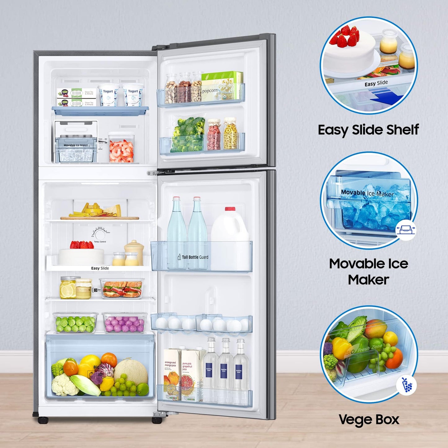 SAMSUNG 236 Litres 2 Star Frost Free Double Door Refrigerator with Power Cut Resistant (RT28C3032GS/HL, Gray Silver)