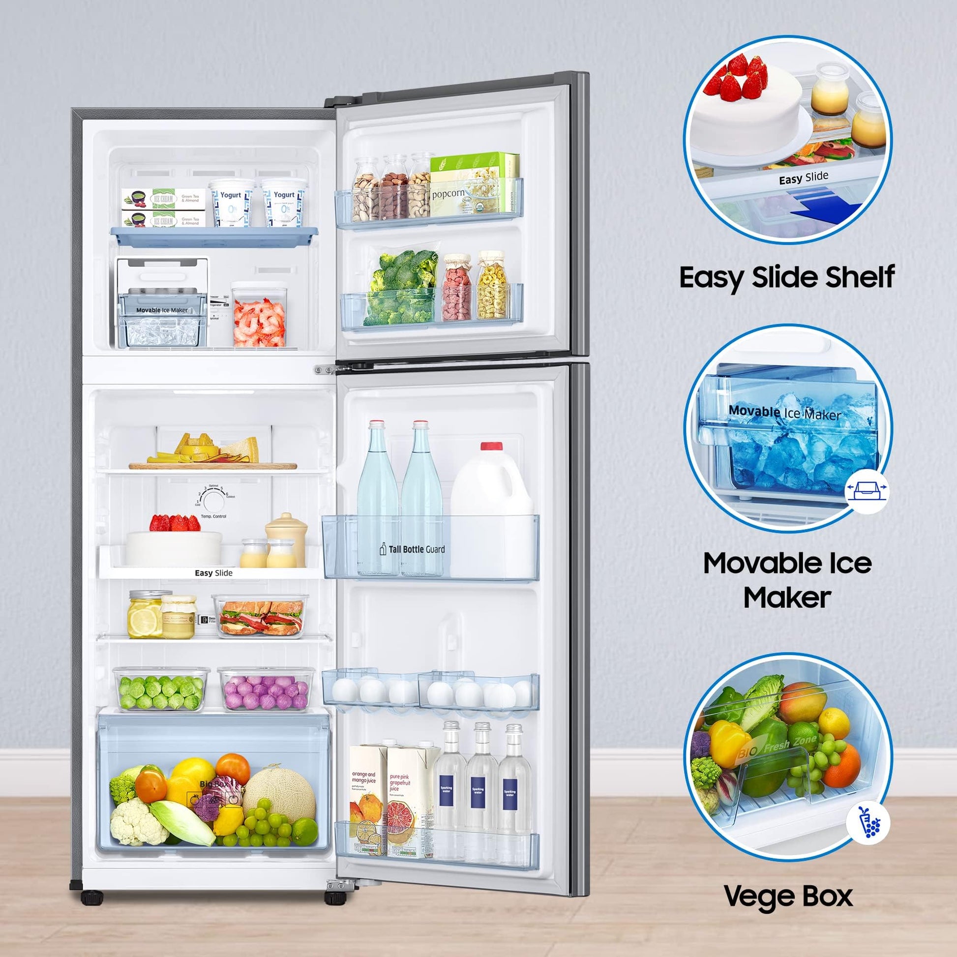 SAMSUNG 236 Litres 2 Star Frost Free Double Door Refrigerator with Power Cut Resistant (RT28C3032GS/HL, Gray Silver)