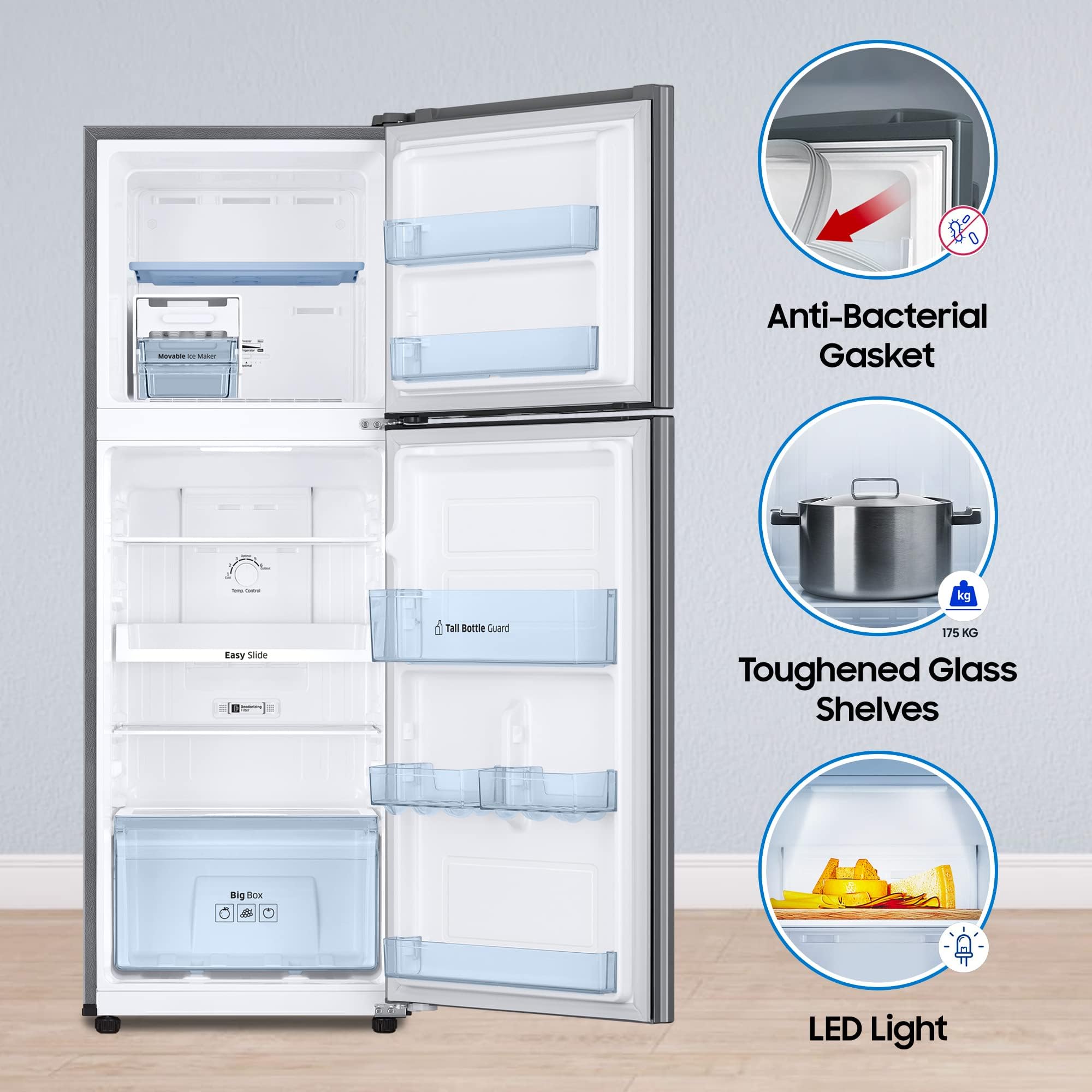 SAMSUNG 236 Litres 2 Star Frost Free Double Door Refrigerator with Power Cut Resistant (RT28C3032GS/HL, Gray Silver)