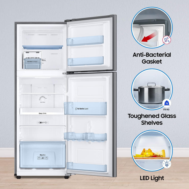 SAMSUNG 236 Litres 2 Star Frost Free Double Door Refrigerator with Power Cut Resistant (RT28C3032GS/HL, Gray Silver)