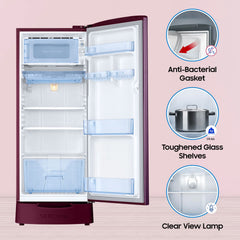 SAMSUNG Stylish Grande 183 Litres4 Star Direct Cool Single Door Refrigerator with Stabilizer Free Operation (RR20C1824CR/HL, Camellia Purple)