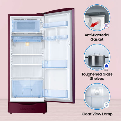 SAMSUNG Stylish Grande 183 Litres4 Star Direct Cool Single Door Refrigerator with Stabilizer Free Operation (RR20C1824CR/HL, Camellia Purple)