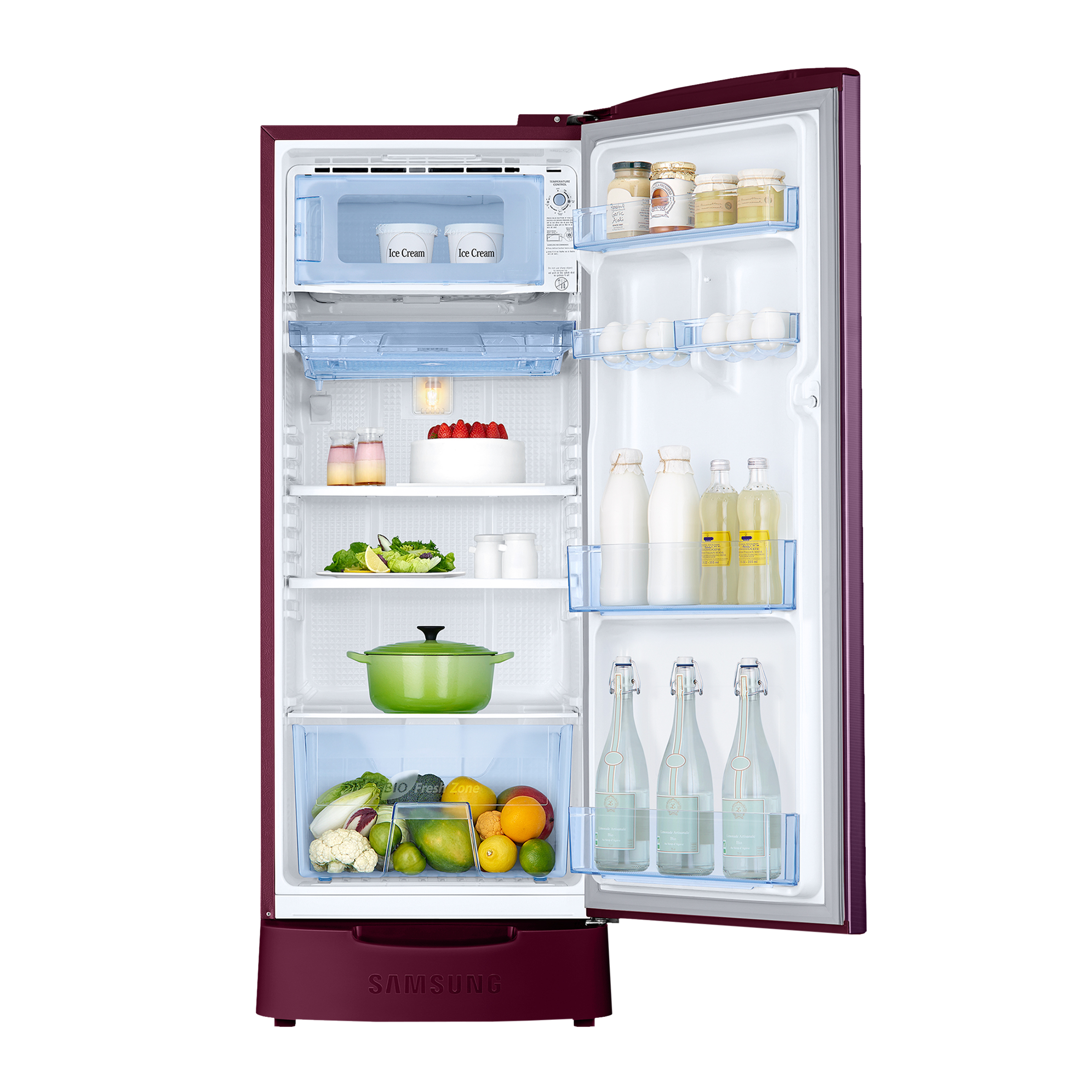 SAMSUNG Stylish Grande 183 Litres4 Star Direct Cool Single Door Refrigerator with Stabilizer Free Operation (RR20C1824CR/HL, Camellia Purple)
