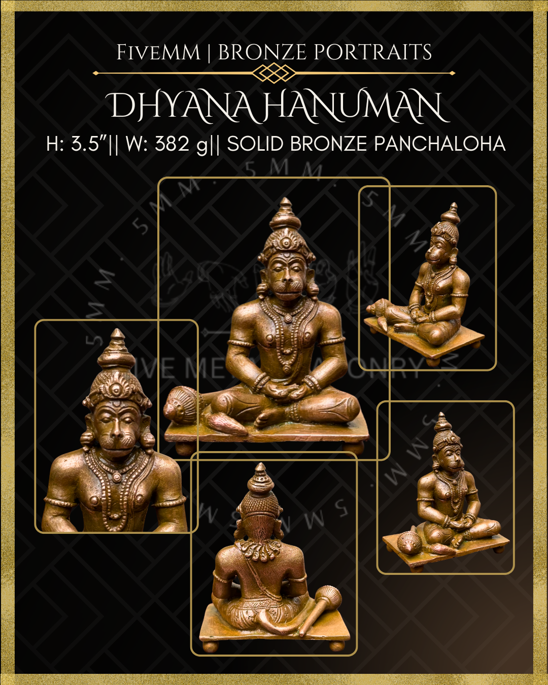 Dhyana Hanuman Panchaloha Bronze Icon - 3.5" Seated