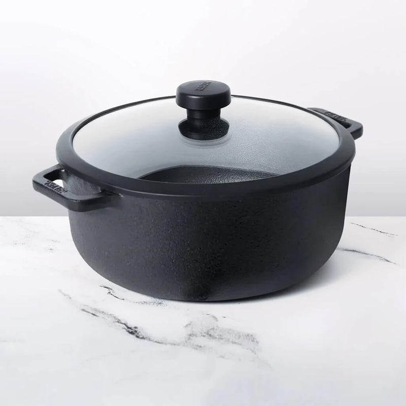 Meyer Pre-Seasoned Cast Iron Dutch Oven/Sauteuse with Glass Lid, 26cm