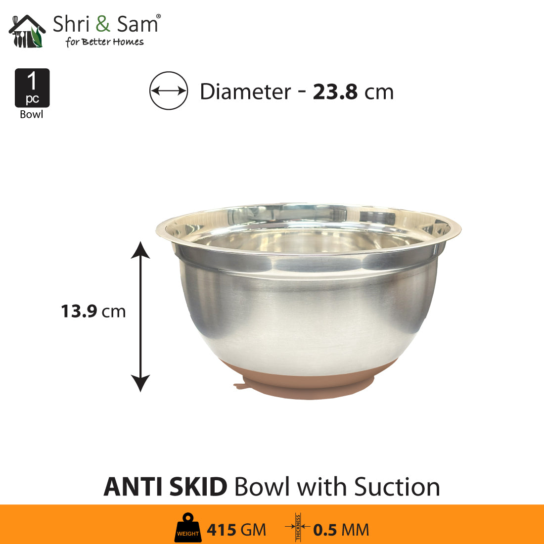 Stainless Steel Anti-Skid Mixing Bowl with suction