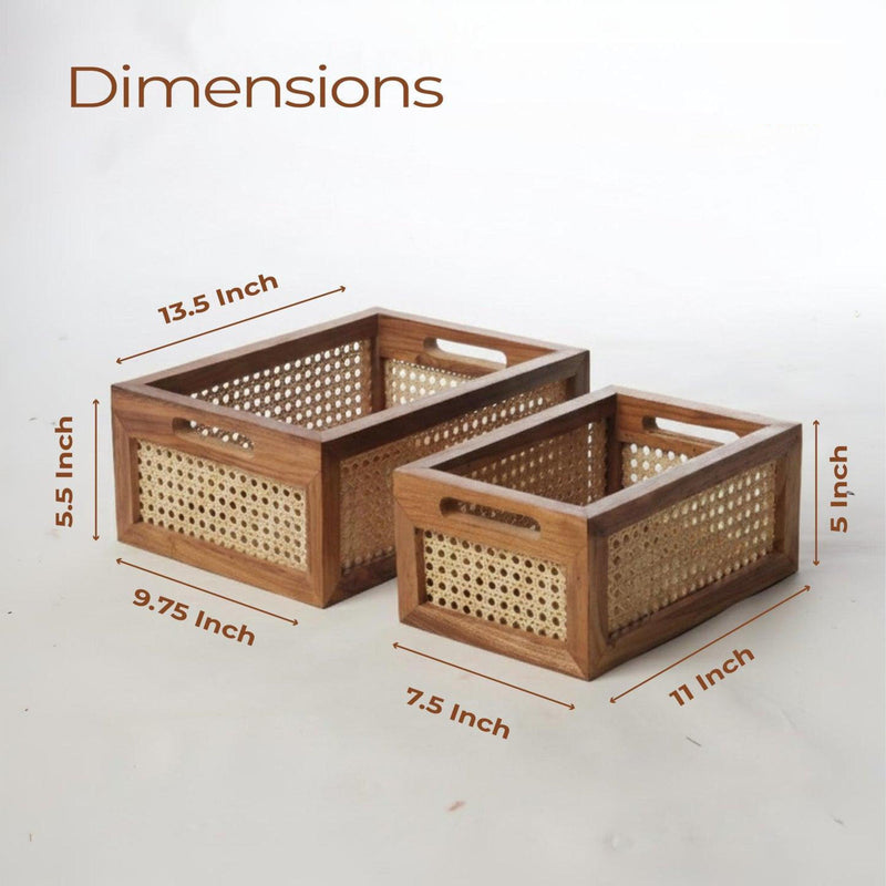 Multi-Purpose Rattan Organizer Caddy for Kitchen & Dining-Set Of 2