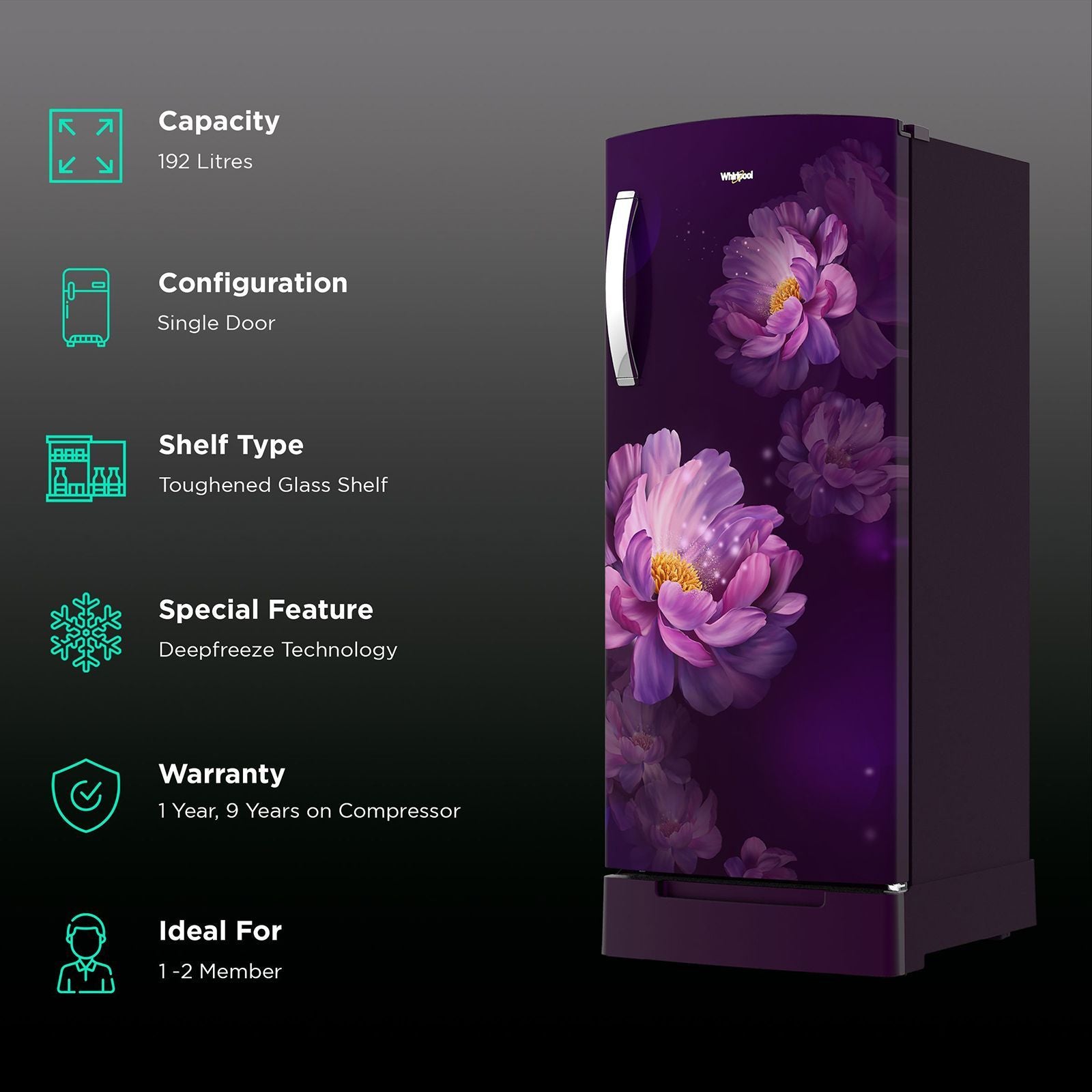 Whirlpool IMPRO 192 Litres 3 Star Direct Cool Single Door Refrigerator with Stabilizer Free Operation (215 IMPRO ROY, Purple)