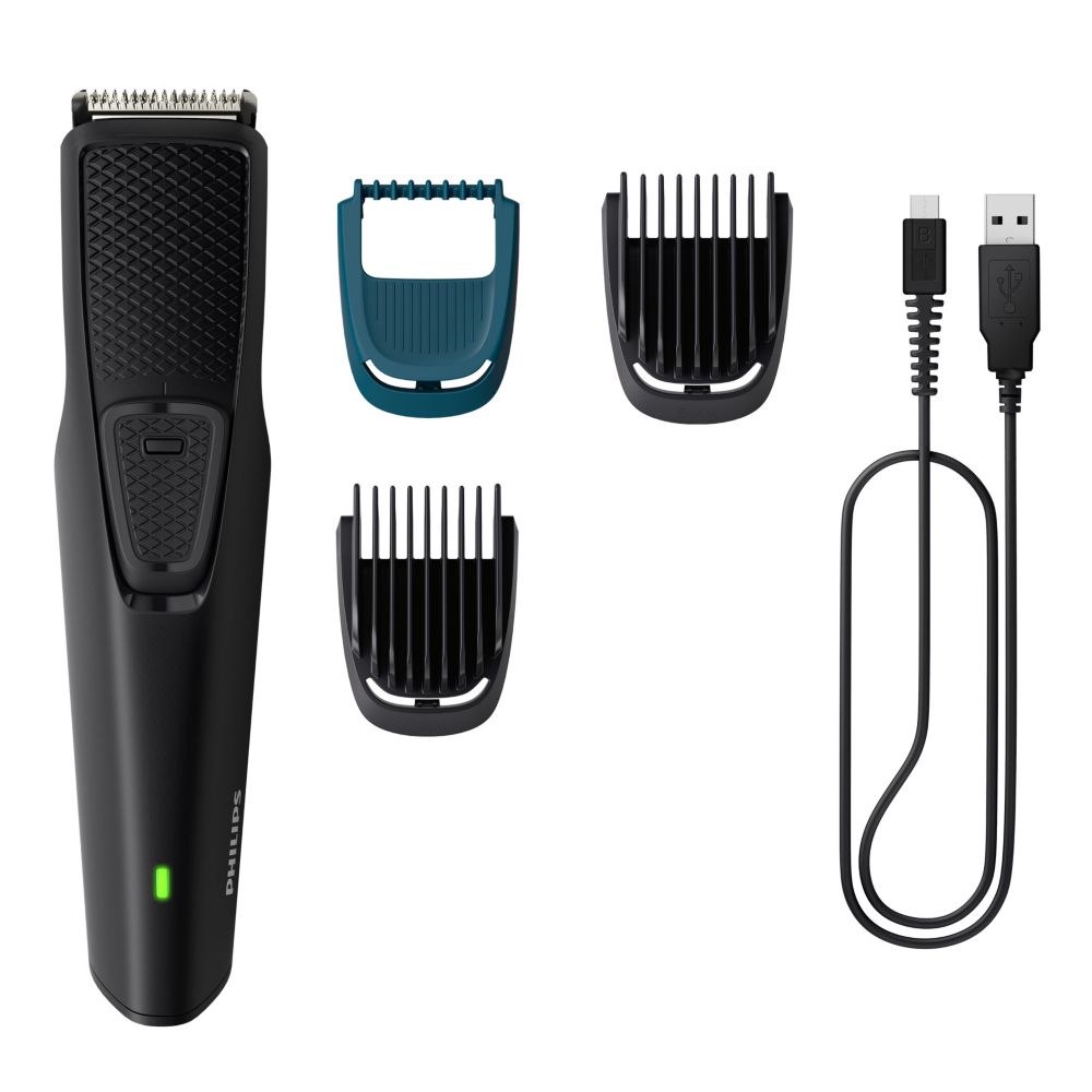 Philips Beard Trimmer 1000 Series, Self-Sharpening Blades, 30 min Runtime, Click-on Combs (BT1233/18)