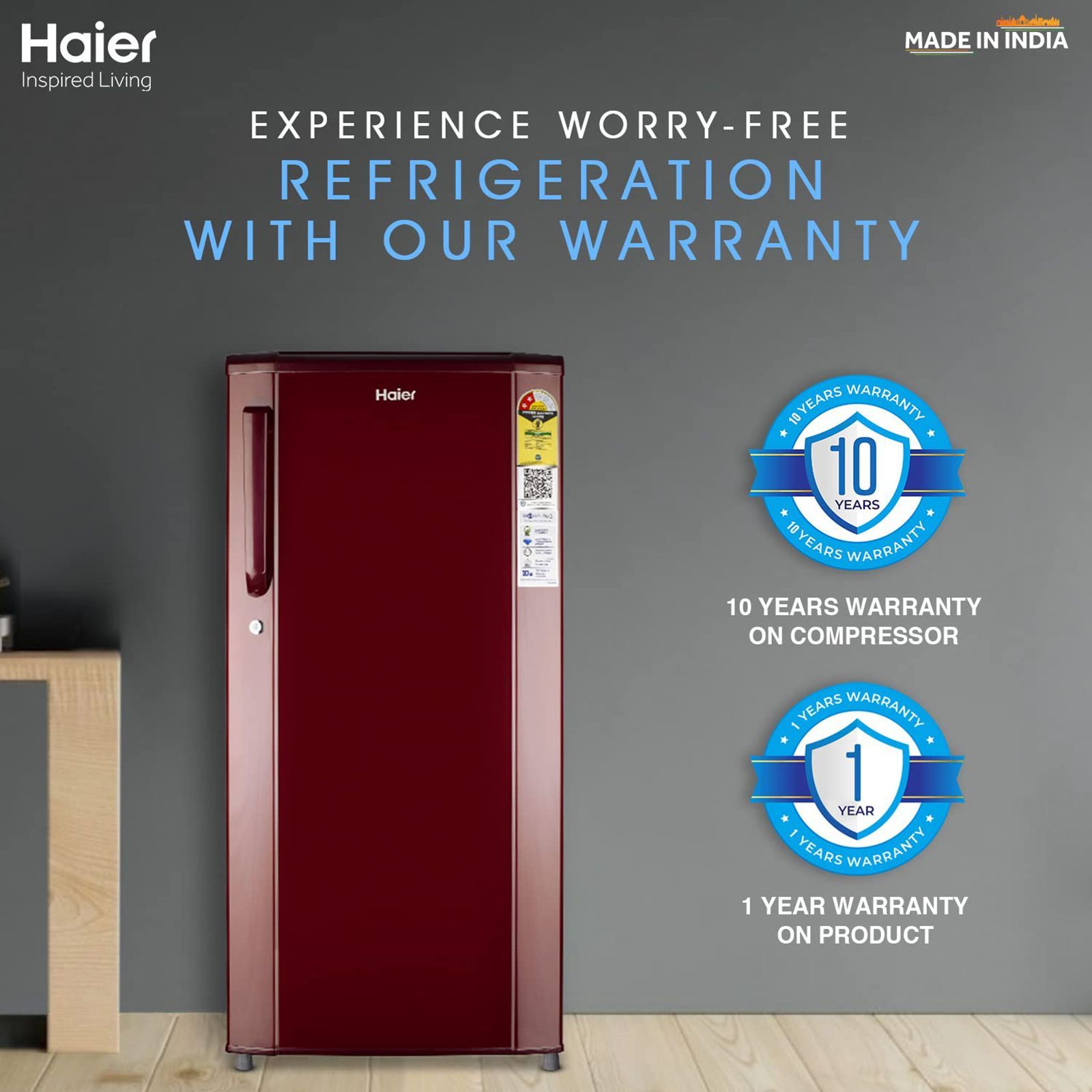 Haier 185 Litres 2 Star Direct Cool Single Door Refrigerator with Antibacterial Gasket (HED-192RS-P, Red Steel)