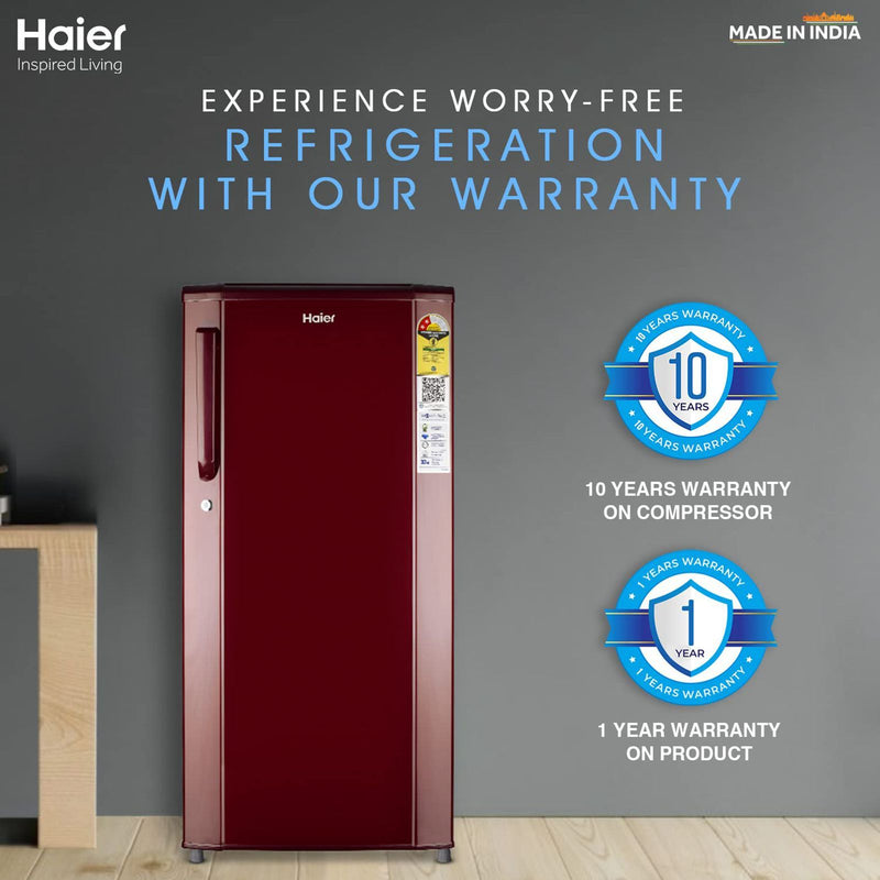 Haier 185 Litres 2 Star Direct Cool Single Door Refrigerator with Antibacterial Gasket (HED-192RS-P, Red Steel)