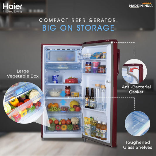Haier 185 Litres 2 Star Direct Cool Single Door Refrigerator with Antibacterial Gasket (HED-192RS-P, Red Steel)