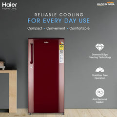 Haier 185 Litres 2 Star Direct Cool Single Door Refrigerator with Antibacterial Gasket (HED-192RS-P, Red Steel)