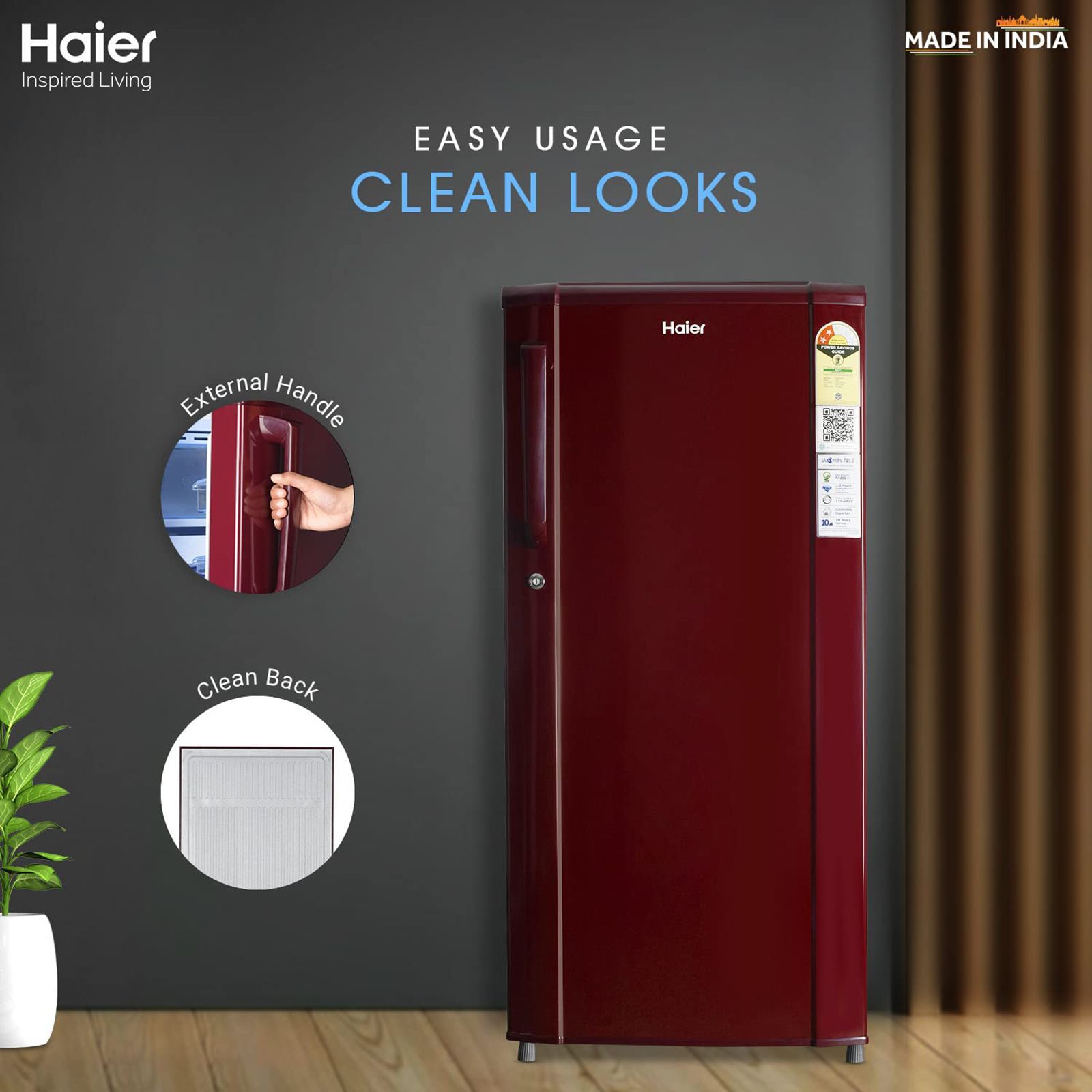 Haier 185 Litres 2 Star Direct Cool Single Door Refrigerator with Antibacterial Gasket (HED-192RS-P, Red Steel)