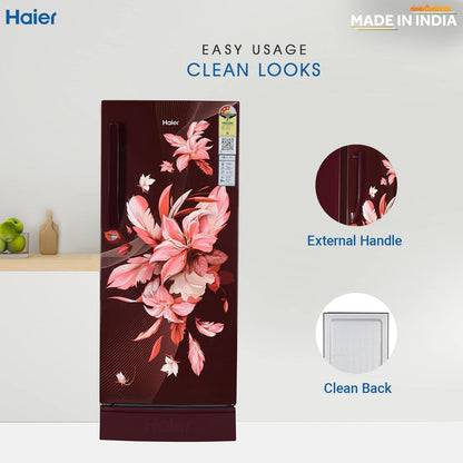 Haier 190 Litres 3 Star Direct Cool Single Door Refrigerator with Antibacterial Gasket (HED-203RFB-P, Red Opal)