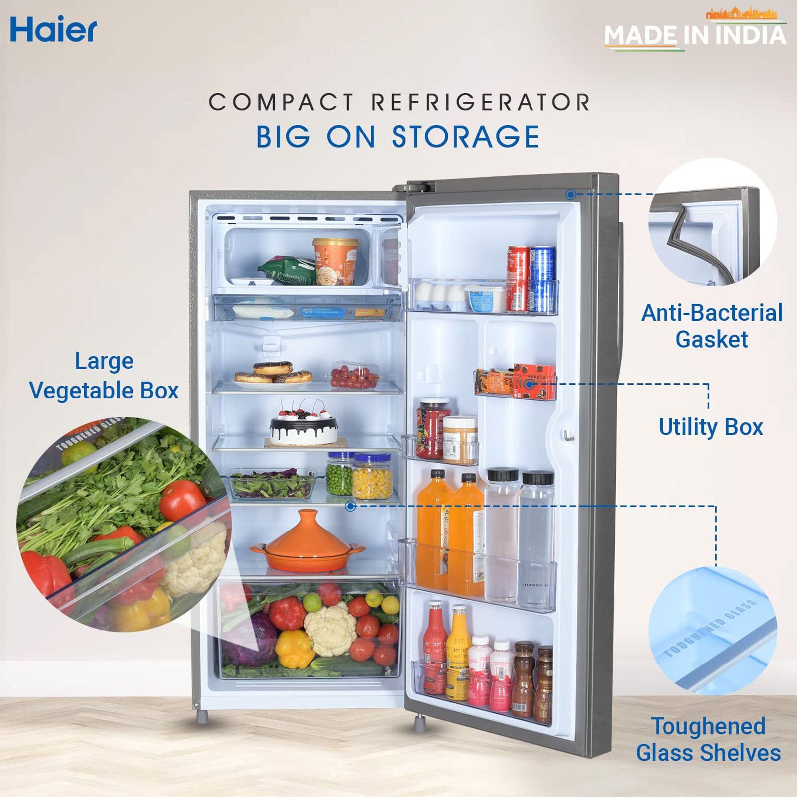 Haier 190 Litres 5 Star Direct Cool Single Door Refrigerator with Antibacterial Gasket (HED-205DS-P, Dazzle Steel)