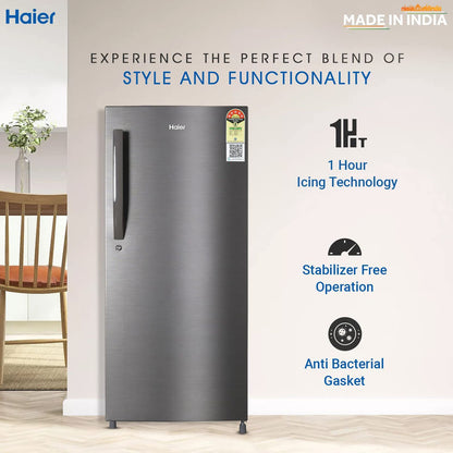 Haier 190 Litres 5 Star Direct Cool Single Door Refrigerator with Antibacterial Gasket (HED-205DS-P, Dazzle Steel)