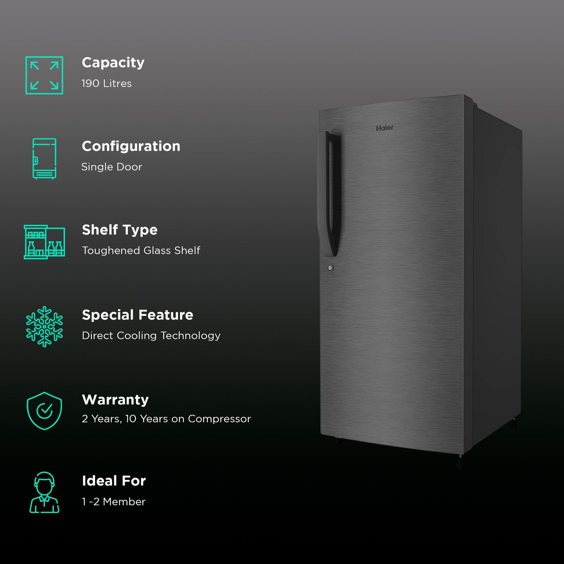 Haier 190 Litres 5 Star Direct Cool Single Door Refrigerator with Antibacterial Gasket (HED-205DS-P, Dazzle Steel)