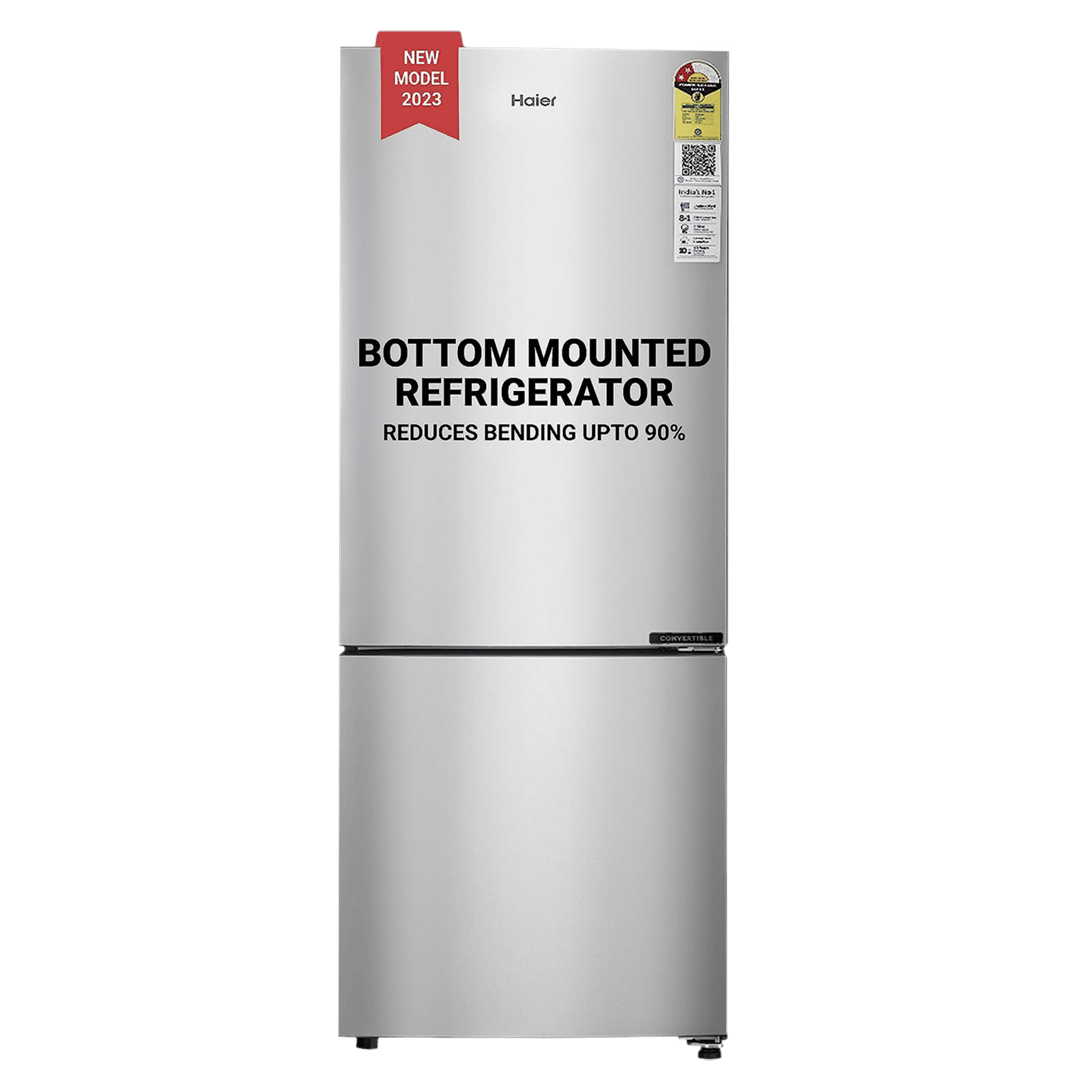 Haier 237 Litres 2 Star Frost Free Double Door Bottom Mount Convertible Refrigerator with Anti-bacterial Gasket (HEB-242GS-P, Moon Silver)