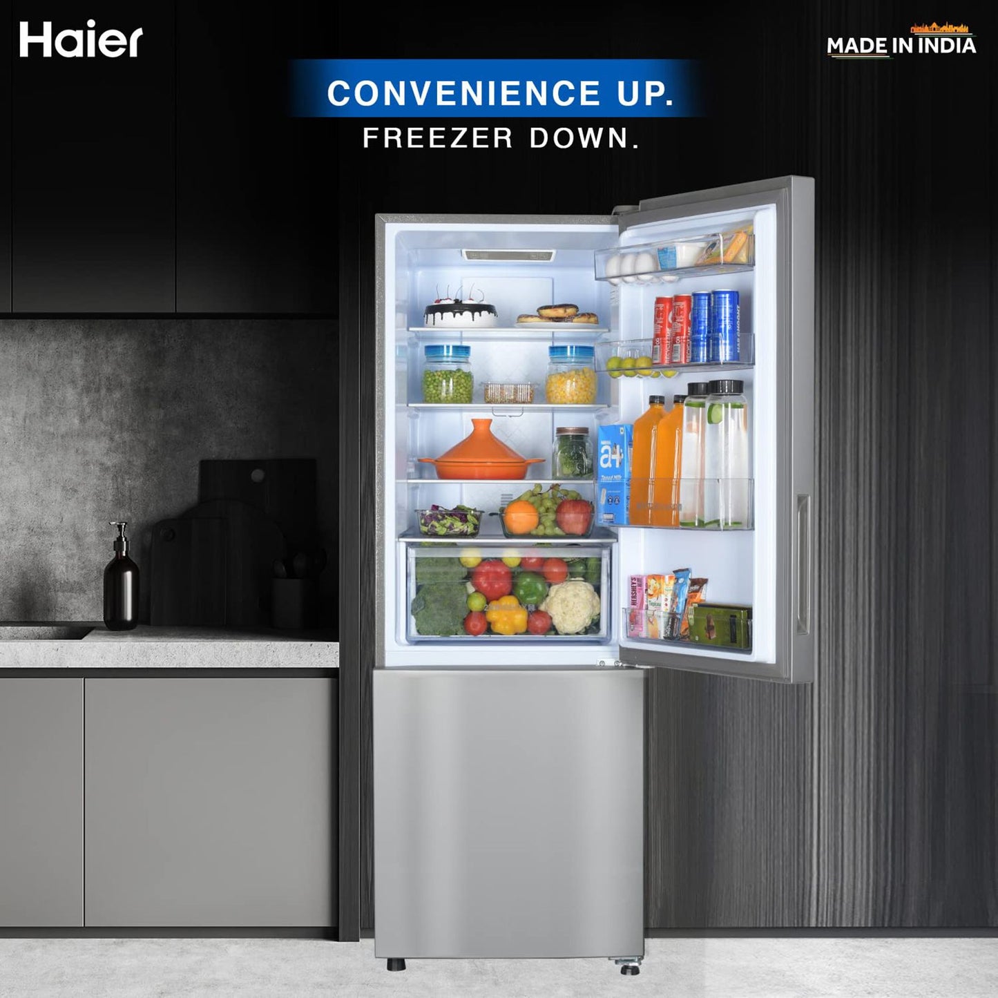 Haier 237 Litres 2 Star Frost Free Double Door Bottom Mount Convertible Refrigerator with Anti-bacterial Gasket (HEB-242GS-P, Moon Silver)