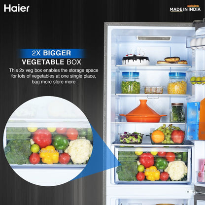 Haier 237 Litres 2 Star Frost Free Double Door Bottom Mount Convertible Refrigerator with Anti-bacterial Gasket (HEB-242GS-P, Moon Silver)