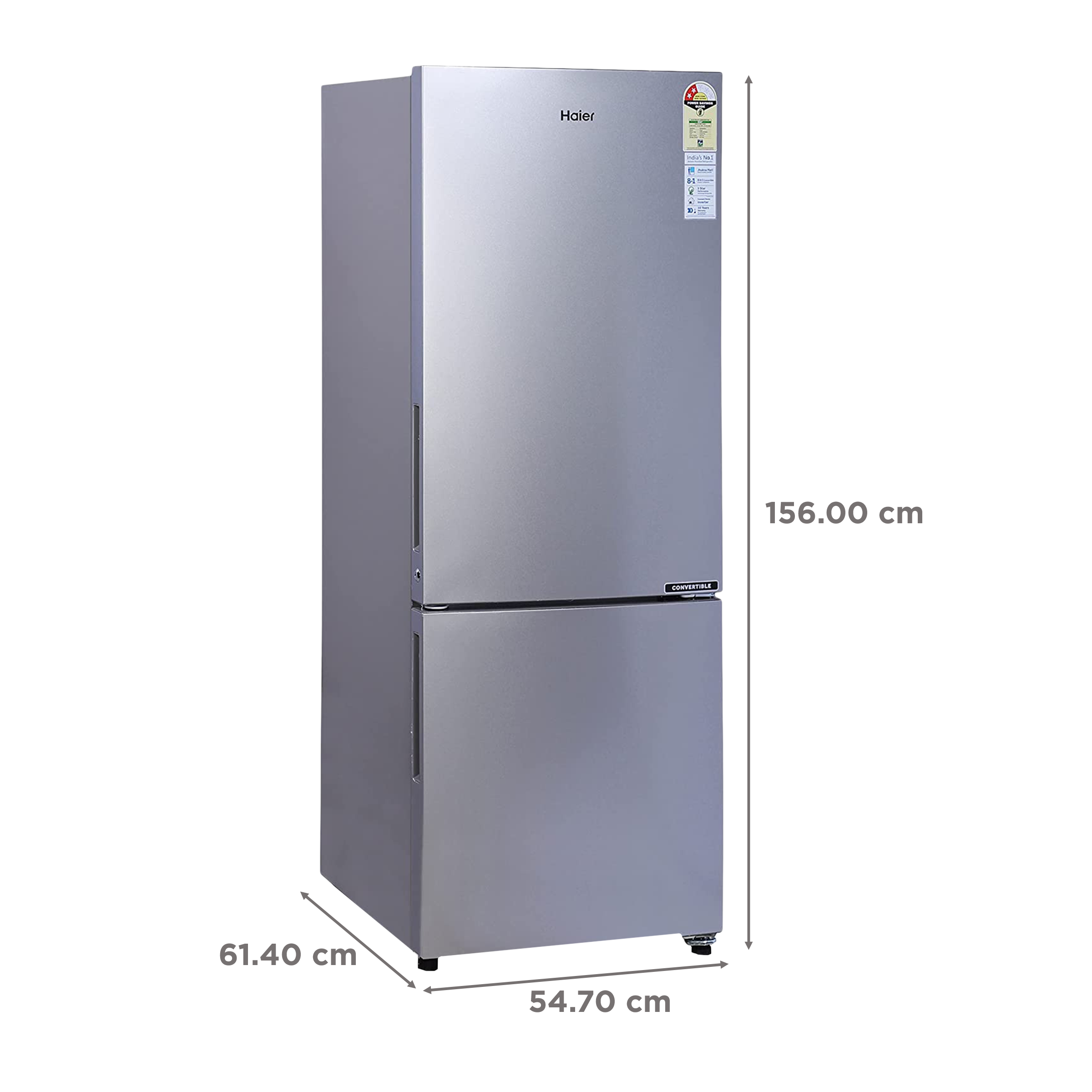 Haier 237 Litres 2 Star Frost Free Double Door Bottom Mount Convertible Refrigerator with Anti-bacterial Gasket (HEB-242GS-P, Moon Silver)