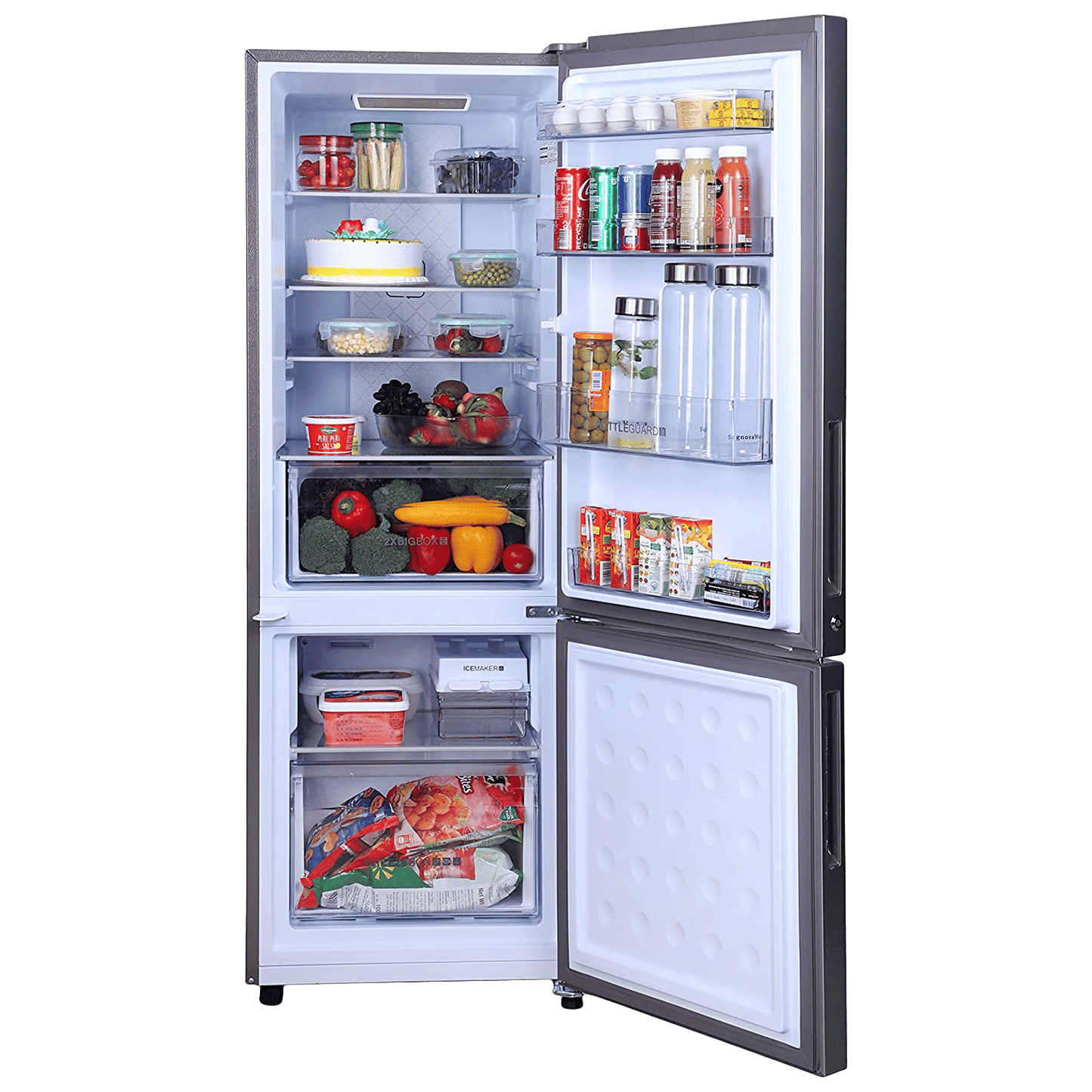 Haier 237 Litres 2 Star Frost Free Double Door Bottom Mount Convertible Refrigerator with Anti-bacterial Gasket (HEB-242GS-P, Moon Silver)