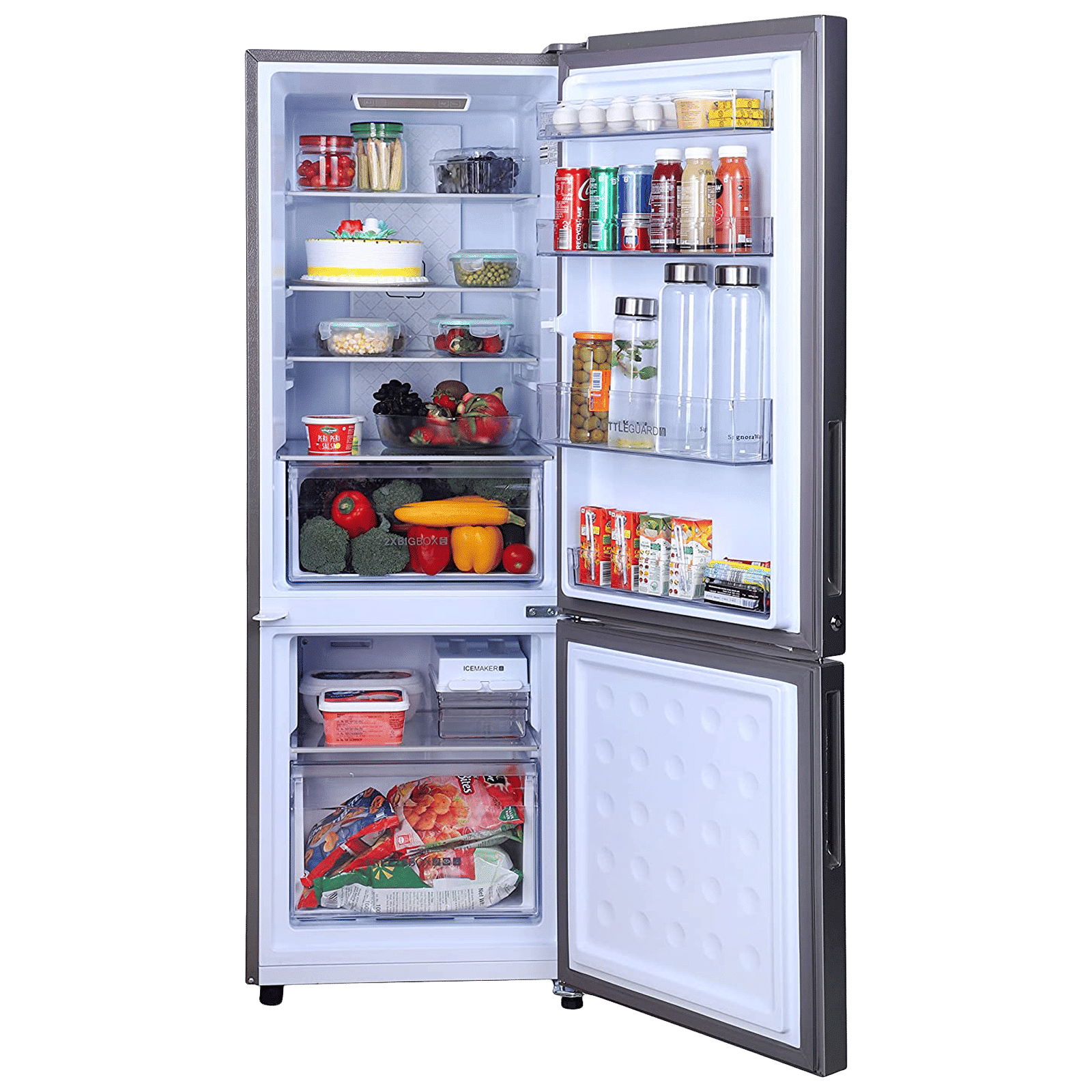 Haier 237 Litres 2 Star Frost Free Double Door Bottom Mount Convertible Refrigerator with Anti-bacterial Gasket (HEB-242GS-P, Moon Silver)