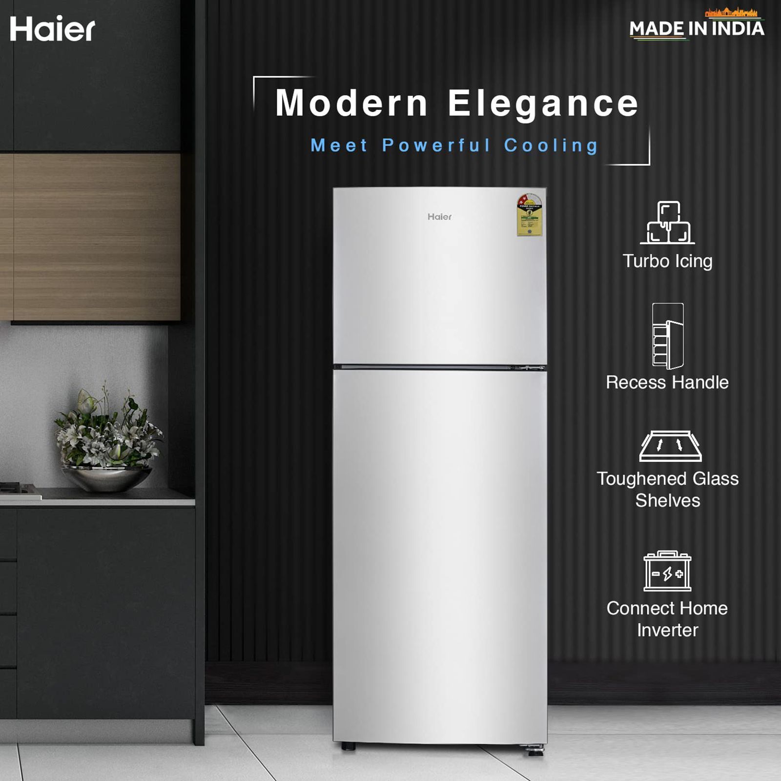 Haier 240 Litres 2 Star Frost Free Double Door Refrigerator with Anti-bacterial Gasket (HEF-252EGS-P, Moon Silver)