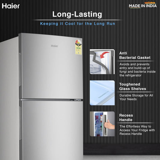 Haier 240 Litres 2 Star Frost Free Double Door Refrigerator with Anti-bacterial Gasket (HEF-252EGS-P, Moon Silver)