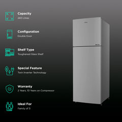 Haier 240 Litres 2 Star Frost Free Double Door Refrigerator with Anti-bacterial Gasket (HEF-252EGS-P, Moon Silver)