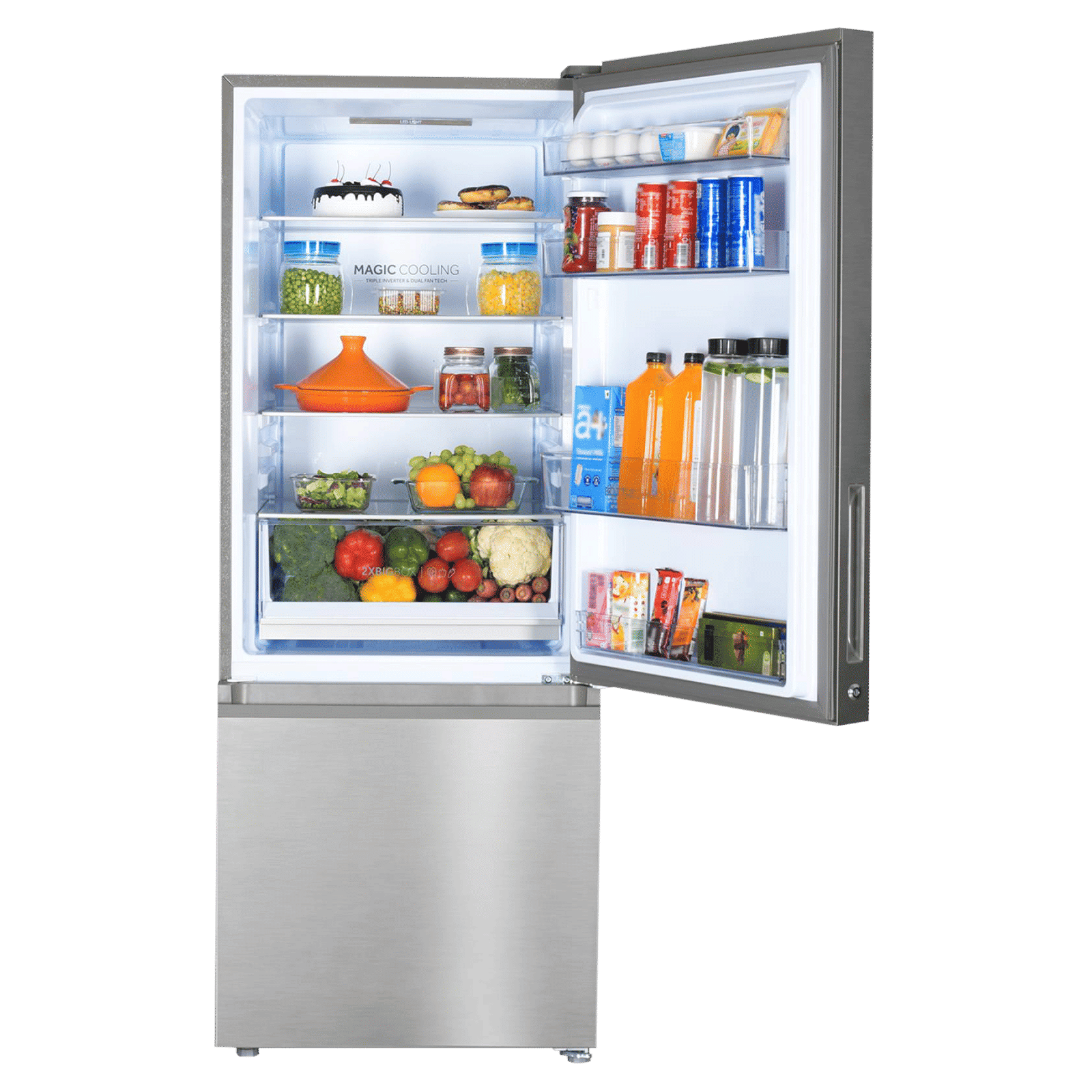 Haier 325 Litres 3 Star Frost Free Double Door Bottom Mount Convertible Refrigerator with Antibacterial Gasket (HEB-333DS-P, Dazzle Steel)