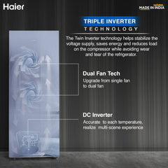 Haier 325 Litres 3 Star Frost Free Double Door Bottom Mount Convertible Refrigerator with Antibacterial Gasket (HEB-333DS-P, Dazzle Steel)