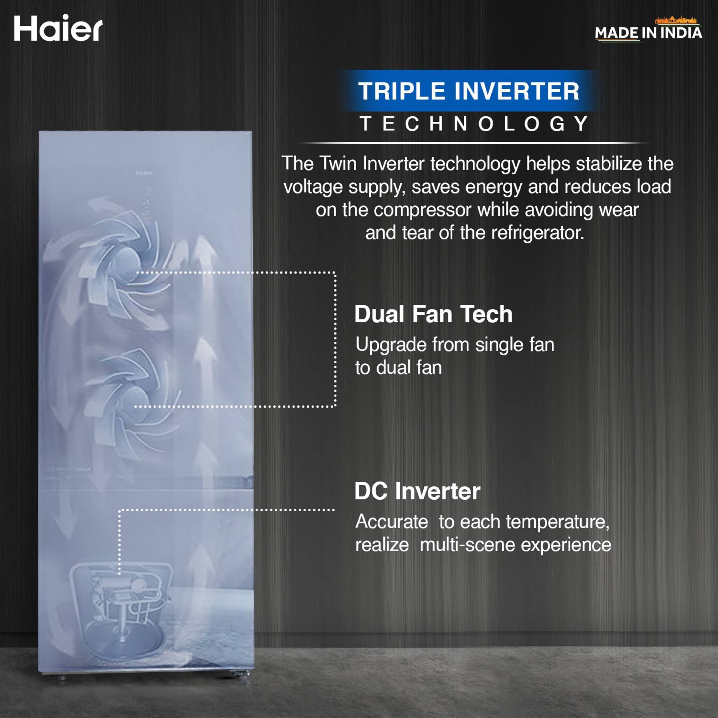 Haier 325 Litres 3 Star Frost Free Double Door Bottom Mount Convertible Refrigerator with Antibacterial Gasket (HEB-333DS-P, Dazzle Steel)